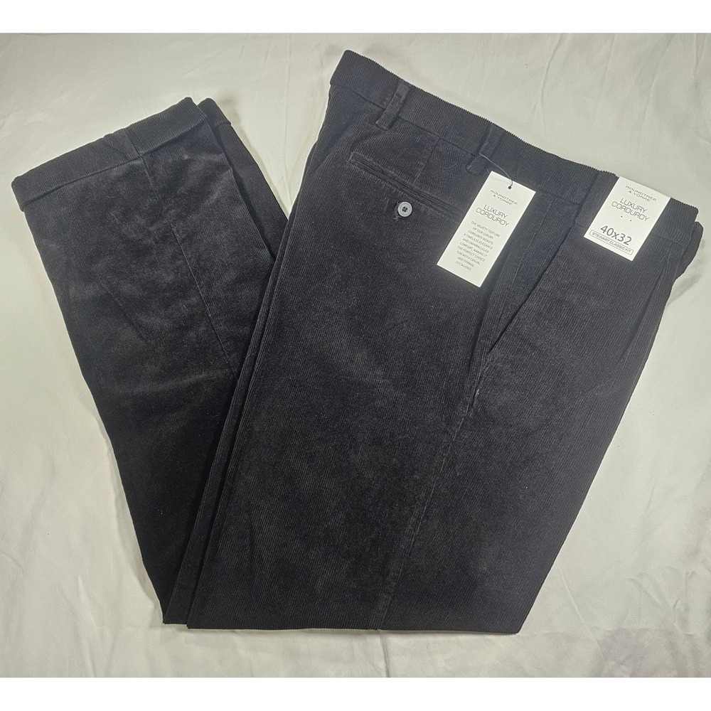 Roundtree & Yorke 40x32 Black Corduroy Stewart Pleated Classis Fit Pants 1610